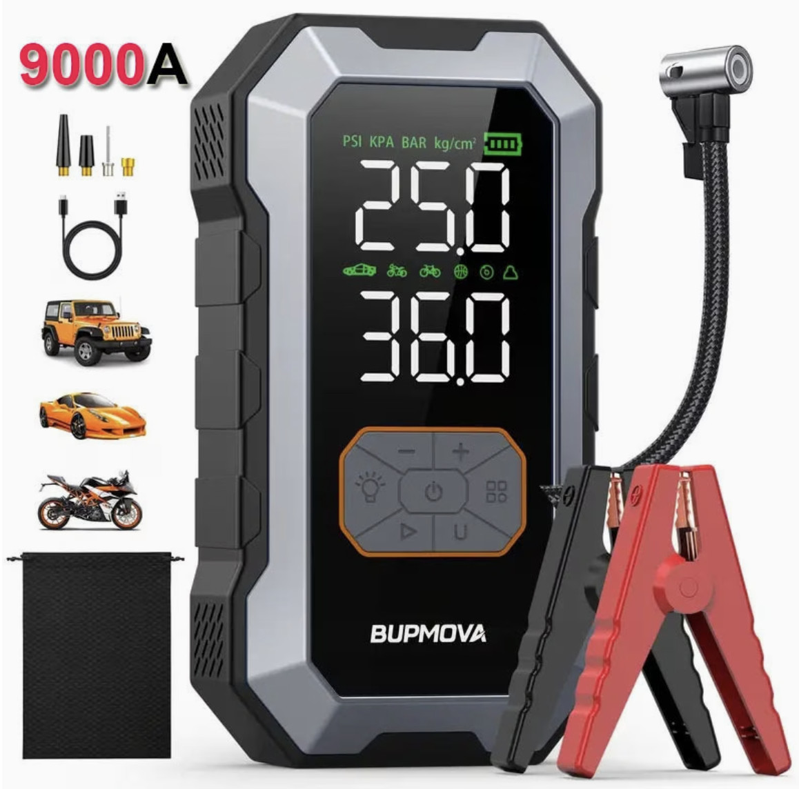Booster batterie 9000A avec power bank et lampe LED pour voyage en van