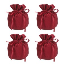 Velvet Drawstring Bags, 6 x 5 Inch,Dark Red  4 Pcs 