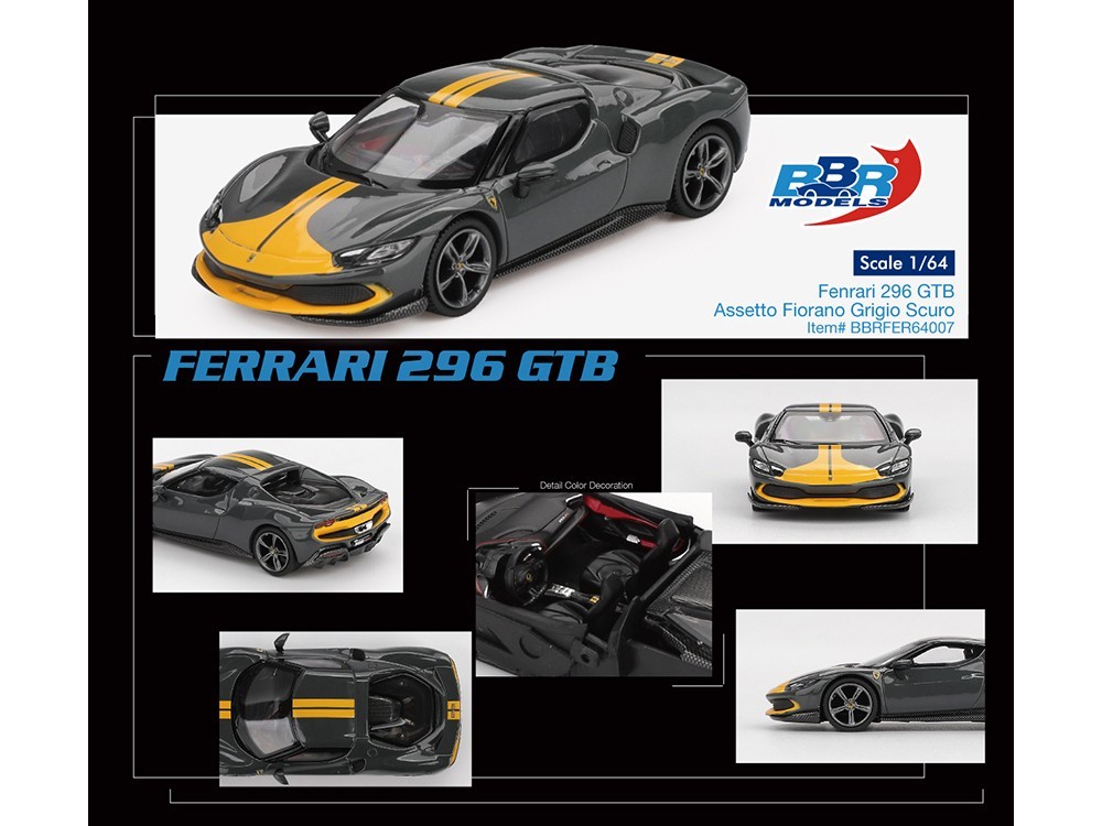 FERRARI 296 GTB ASSETTO FIORANO DARK GRAY 1/64 DIECAST BY BBR