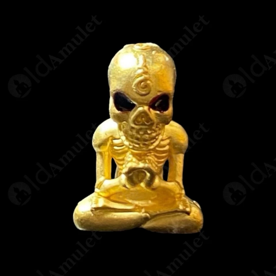 Gold Skull Ajarn Nheng Prai Thong Be.2566 Thai Amulet Win Gambling Wealthy Rich - Imagem 4 de 4