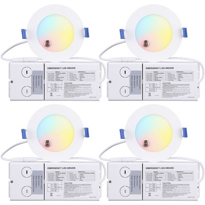 4 Pack 4'' 5CCT LED Recessed Light, 90 Min Emergency Battery Backup, UL924