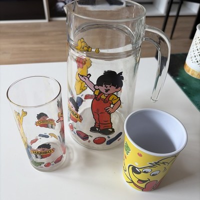 Vintage HARIBO Goldbär Glas Krug Karaffe Kanne H: 21,5cm Glas Becher Werbung