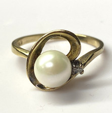 Vintage Gold Over Sterling Silver Swirl Cultured Pearl Ring Sz 7.5
