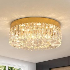 Crystal Chandelier 20" Gold Semi Flush Mount Ceiling Light Modern Fixture