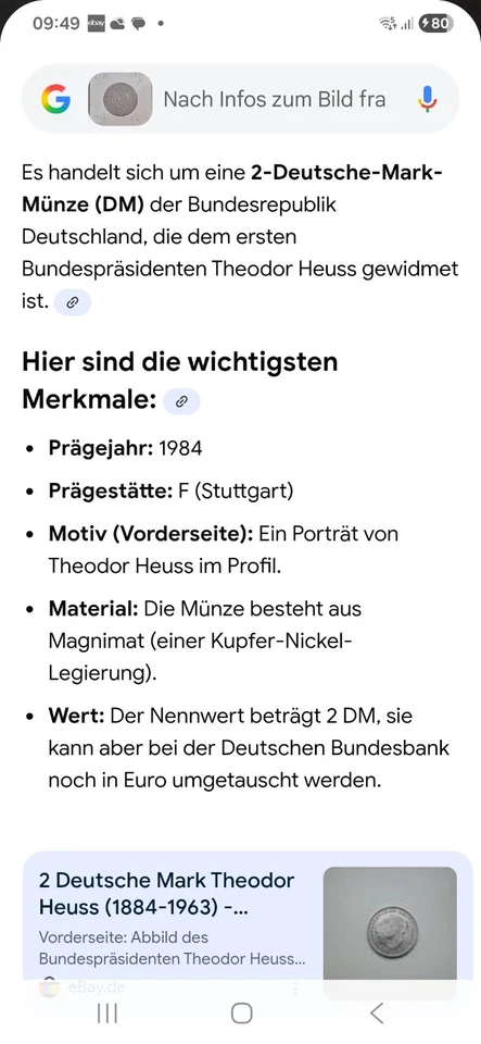 2 DEUTSCHE MARK UNZIRKULIERT 1984 F  KEINE GEBRAUCH SPUREN SS - Bild 4 von 4