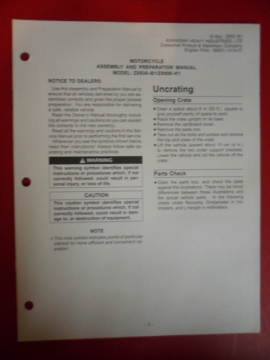 Kawasaki Factory Assembly and Preparation Manual 2003 ZX636