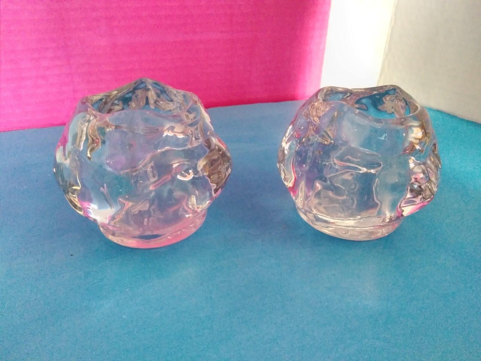 Pair Clear Rock Look Votive Holders 3x4" From Taiwan