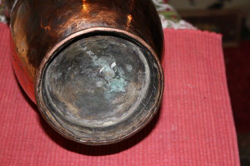 Antique Arabic Middle Eastern Large Water Tea Pitcher Copper Over Silver Metal - Picture 7 of 12