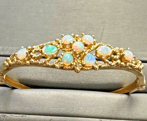 Vintage Echt Opal Armreif Armband 14K Gold Nachlass - Bild 1 von 8