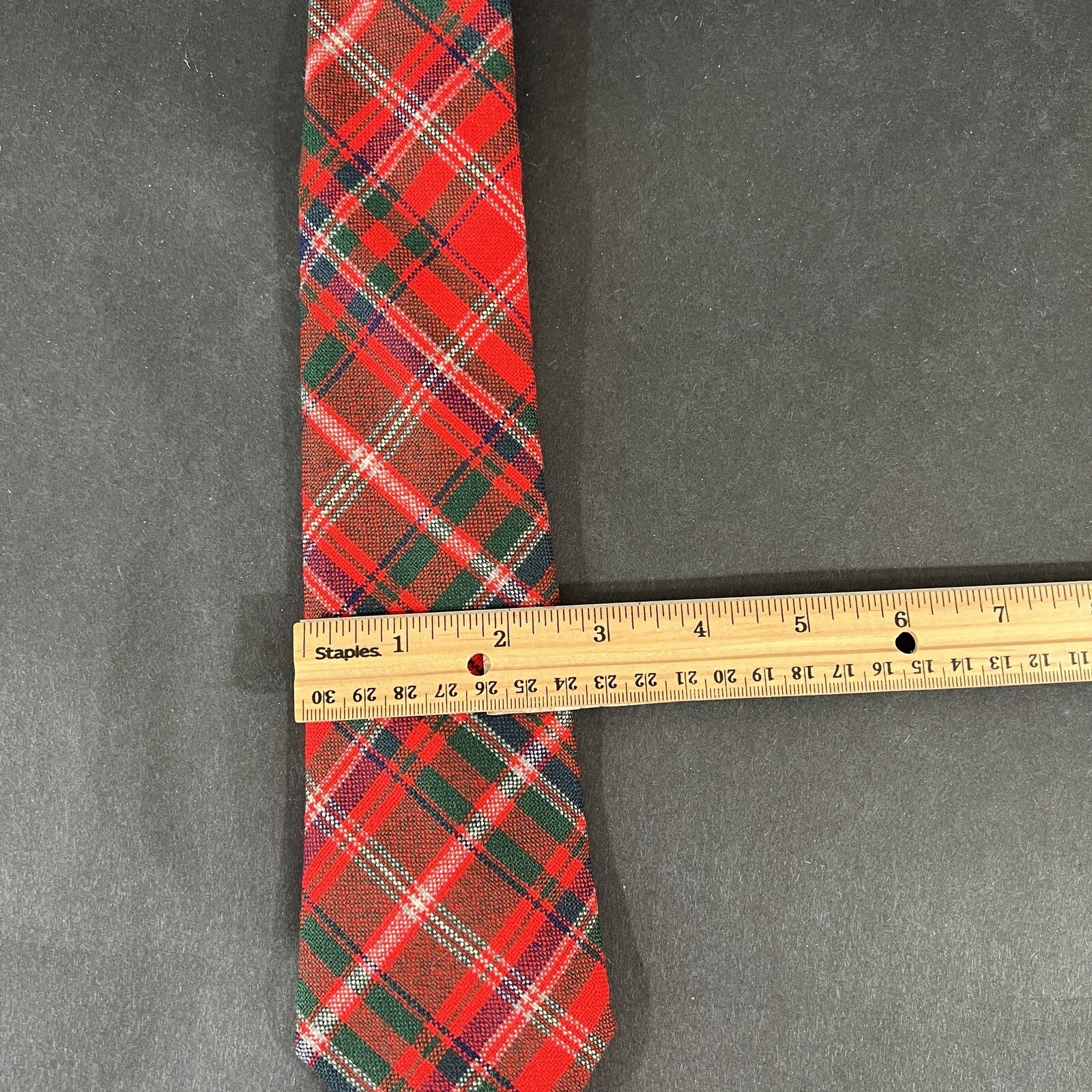 Vintage MacDougall Plaid Wool Men’s Tie Tartan Red Made In Scotland