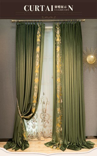 Custom green velvet embroidery thick French cloth curtain tulle drape C1774 - Picture 11 of 12
