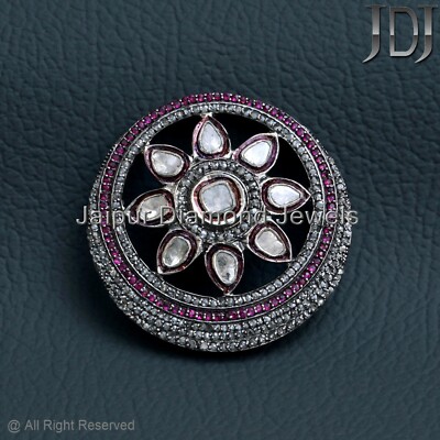 Natural Polki Pave Diamond Ruby Gemstone 925 Sterling Silver Jewelry Finding