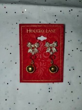 Holiday Lane Jinglebell Bow Drop Christmas Earrings New 