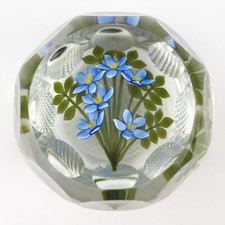 Perthshire 1997D Blue Bouquet Lampwork Flower Faceted Clear Vintage Paperweight