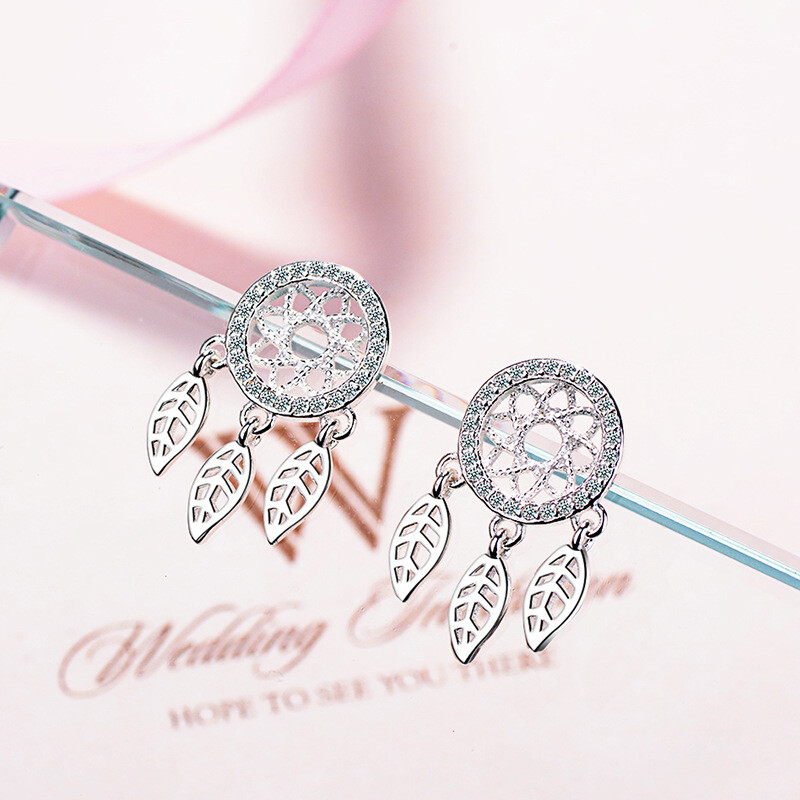 Women 925 Sterling Silver dream catcher stud earrings fashion jewelry party gift