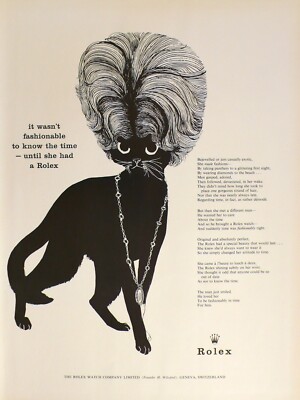 コレクション Rolex lucky black cat vintage AD No,5 RARE ROLEX Cat 1962 Vintage Orig Advert Ad ..wasn't fashionable to