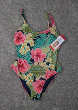 Hurley One Piece Swimsuit Women M Hawaiian Floral Lined Keyhole UPF 50 NWT