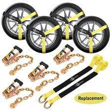 10 Pack Chain Ratchet & Lasso Straps Tow Truck Wrecker Car Hauler Kit Wheel Lift