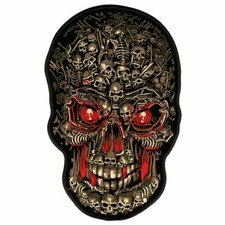 SKULL MADE WITH SKULLS 12" BIKER MOTORCYCLE EMBROIDERED JACKET PATCH