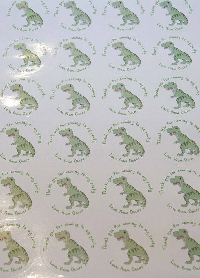Pegatinas personalizadas para fiesta de cumpleaños de dinosaurio T Rex para conos dulces Foto 4 de 4
