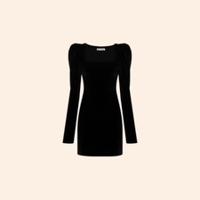 NWT $178 Reformation Lunar Dress Black Velvet Mini Long Sleeve Puff Holiday XS