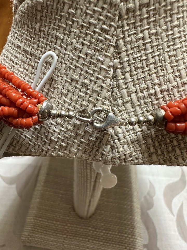 Vintage SILPADA Red Coral Seed Bead 16.5” Necklace Sterling Silver