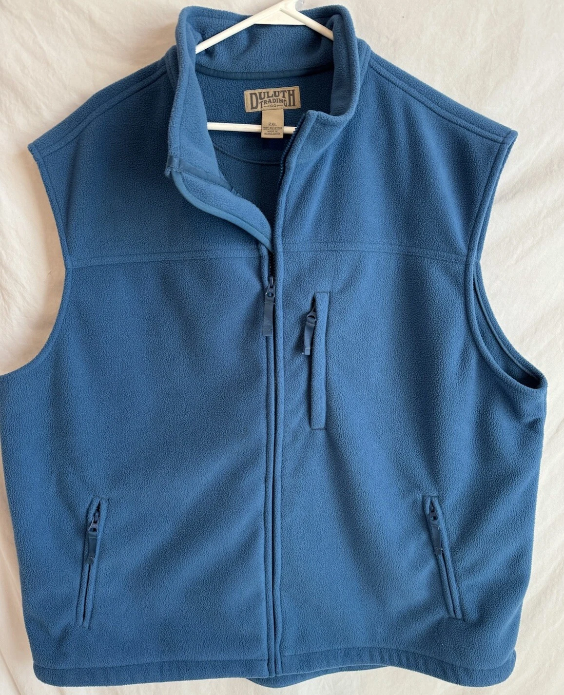 Duluth Trading Fleece Vest Mens XXL Blue Full Zip Mock Neck Outdoors Zip Pocket