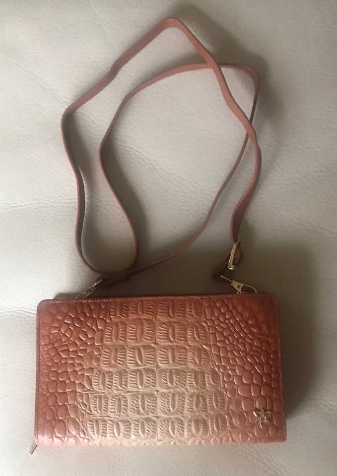 Anuschka Organizador Cartera Bandolera Caramelo Cocodrilo Repujado Foto 2 de 4
