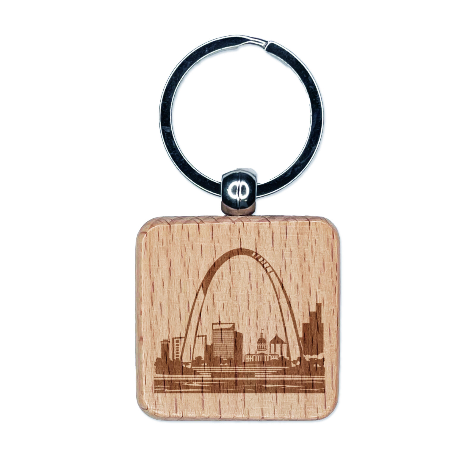 St Louis Gateway Arch Missouri Landmark Engraved Wood Square Keychain Tag Charm