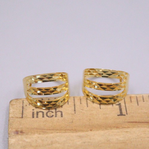Pure 18K Yellow Gold Women Lucky Unique Three Line Earrings Hoop 1-1.2g 11*9mm - Picture 6 of 7