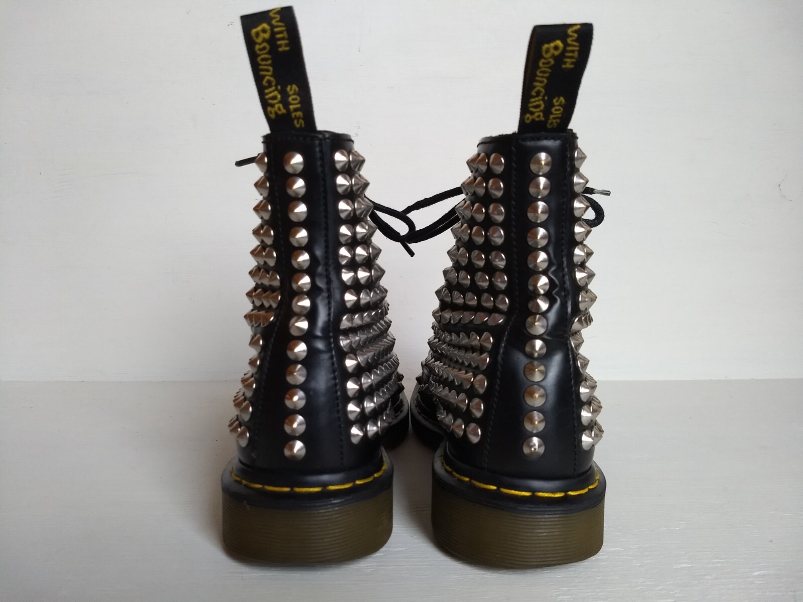 #2 DOC DR. MARTENS BLACK LEATHER CHROME SPIKE STUDDED BOOTS RARE UNISEX SIZE 7UK image 9