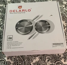 DELARLO Tri-Ply Stainless Steel 10inch and 10+12Inch Frying pan Set, Silver 
