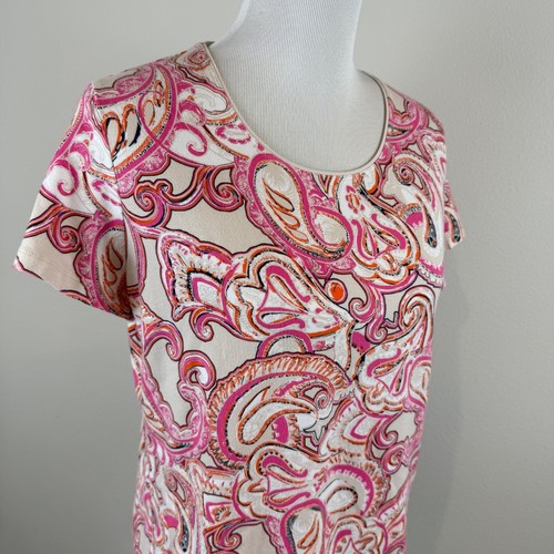 Kim Rogers Women's Large Pink Paisley Short Sleeve Top - Picture 10 of 16