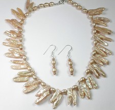 Statement Pearl Stick Pearl Necklace Earring Set Sterling Silver Wedding