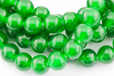2.0mm Hole Green Dyed Jade Smooth Round Beads 8mm 10mm 15.5'' Strand