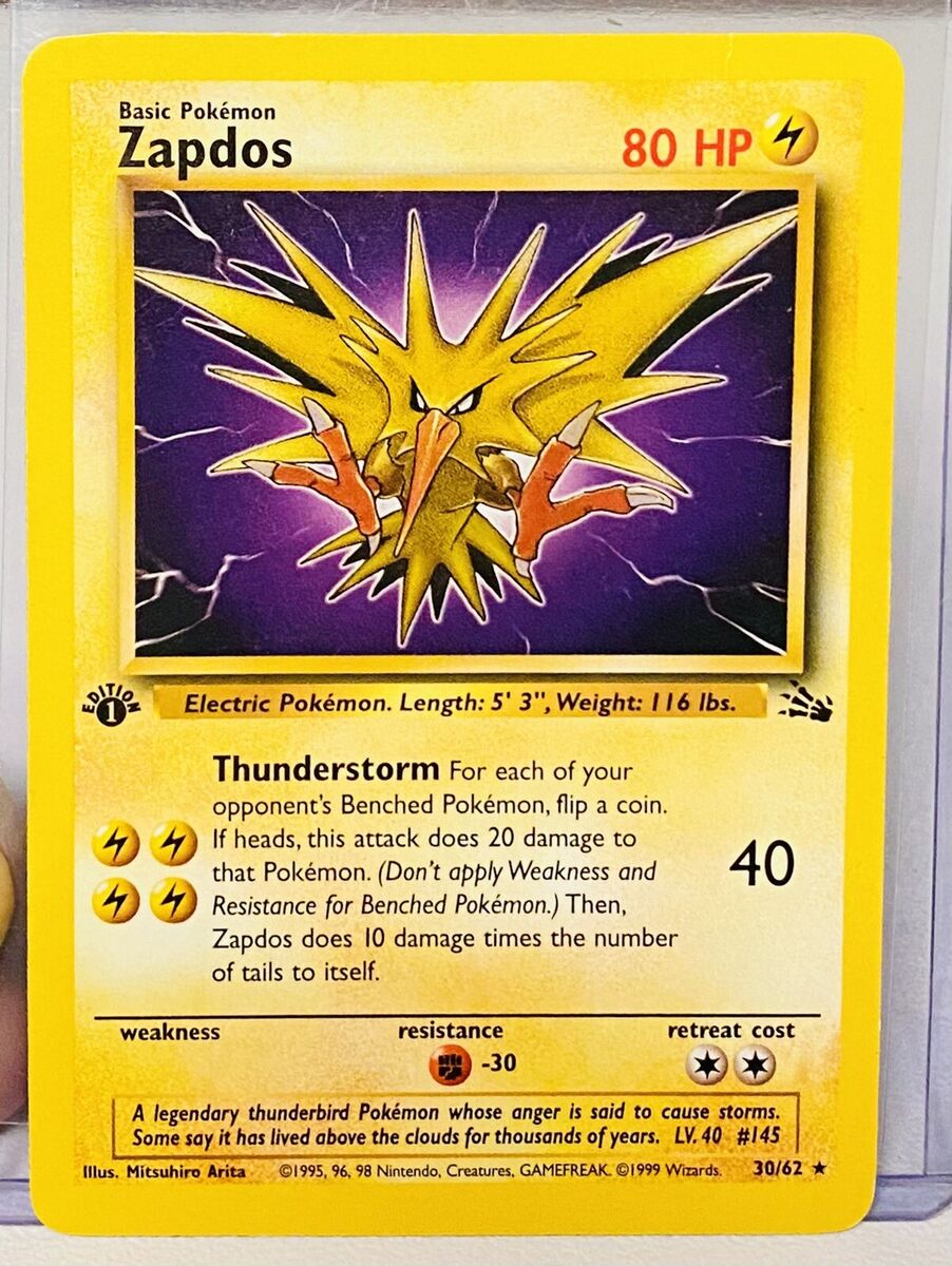 ZAPDOS - 30/62 - 1st Edition Fossil - Rare - Pokemon Card ZAPDOS - 30/62 - 1st Edition Fossil - Rare - Pokemon Card