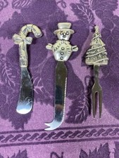 Silver Plated Cheese Spreaders Christmas Theme Candy Cane Snowman Christmas Tree