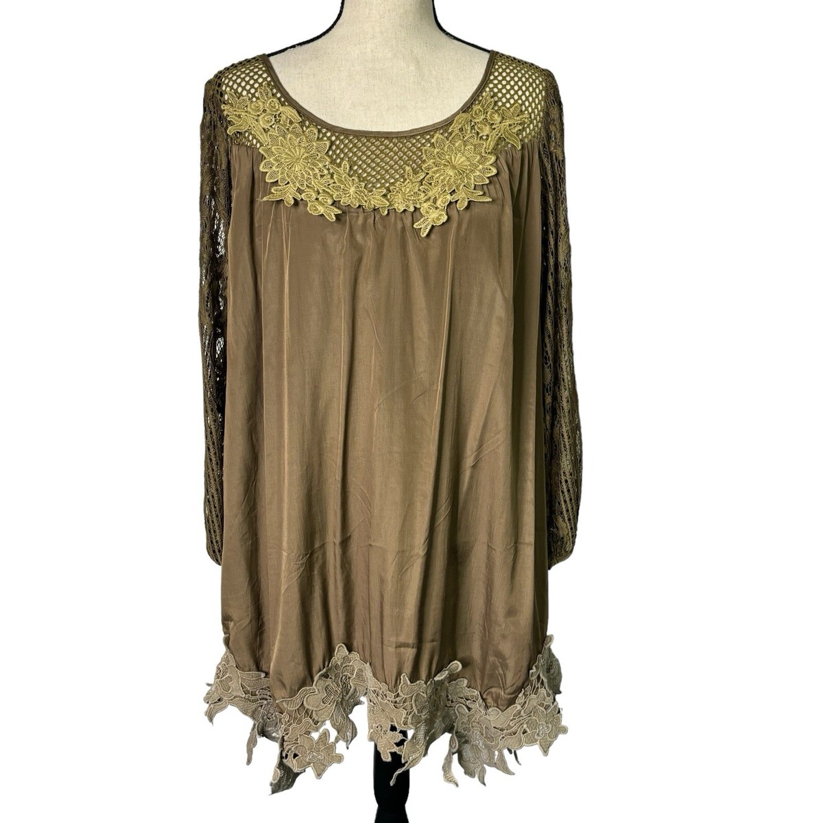 Pretty Angel Dress Womens XL Lace Open Brown Embellished