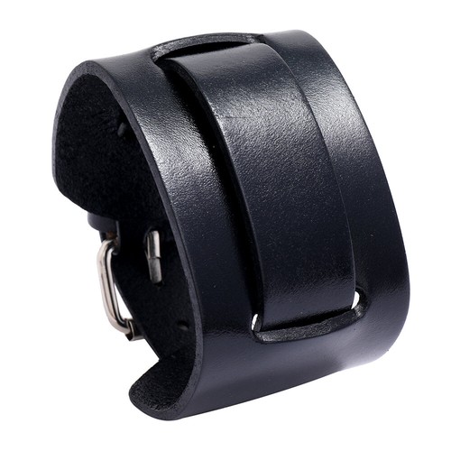 Men's Wide Leather Belt Wristband Bangle Cuff Punk Adjustable Bracelet - Picture 10 of 13