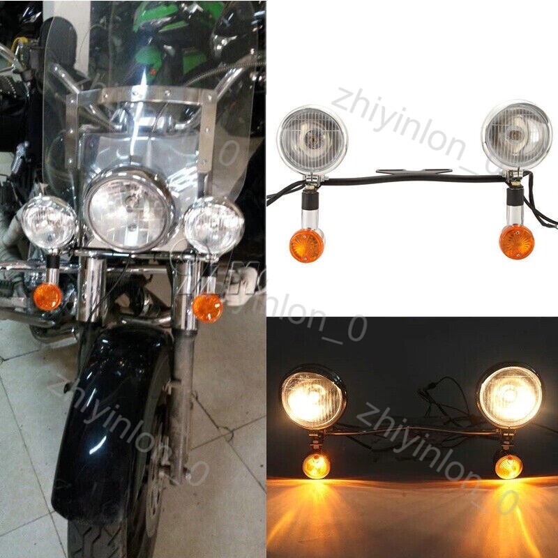 Passing Bar Turn Signals Spot Lights Kit For Harley Davidson Fat