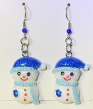 Silver Glittery Snowman Christmas Drop Dangle Earrings