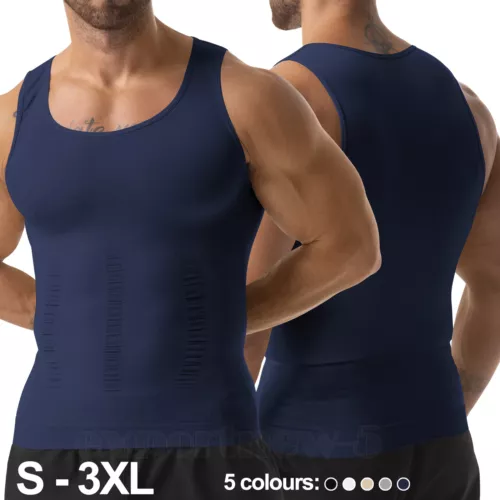 Mens Compression Shirt Sleeveless Body Shaper Slimming Tank Top Base Layer Vest - Picture 1 of 46