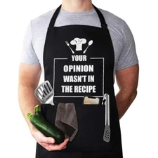 Funny Black Chef Aprons for Men Adjustable BBQ Kitchen Cooking Aprons