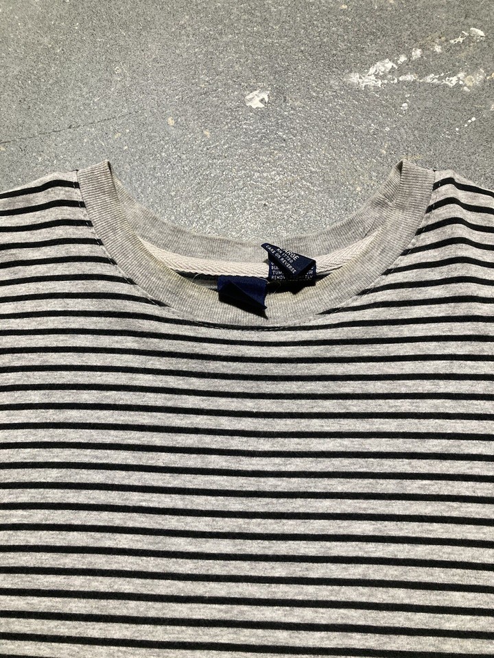 Vintage 90s Black/Gray Striped Cotton Knit T Shirt Size Large eBay