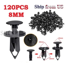 120PCS 8mm Bumper Clips Auto Car Hole Retainer Rivets Fastener Fender Push Pin