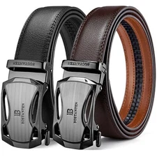 Leather Ratchet Belt for Men 2 Pack Adjustable Buckle Fit Dress Casual