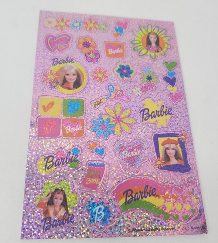 Foglio Adesivo Barbie Vintage Rosa Glitter Stickers 2002 - Foto 3 di 9