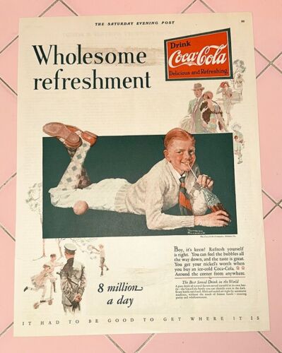 1928 Coca Cola Ad Coke Norman Rockwell Illustration Saturday Evening Post Boy - Picture 1 of 3