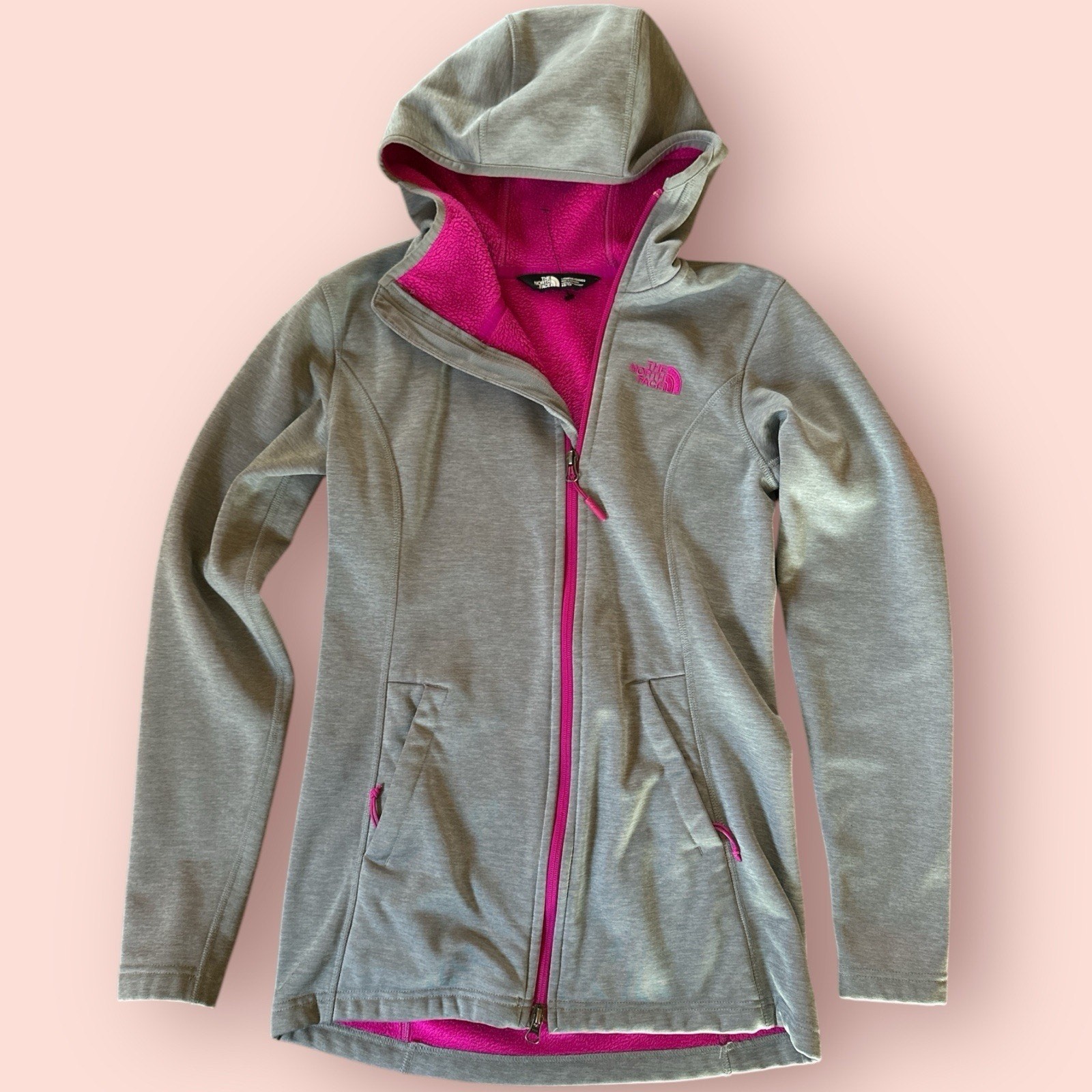 The North Face Raschel Parka Jacket Womens Size XS Grey Fleece Lined Coat Pink