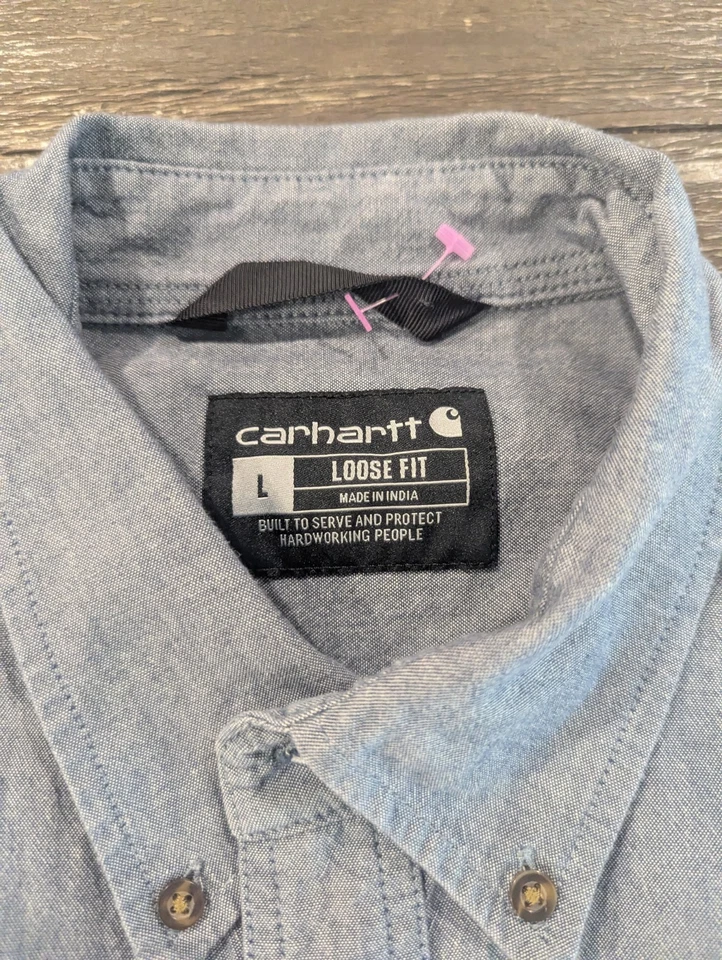 Carhartt Shirt Mens L Blue Long Sleeve Loose Fit Denim Look Button Down - Image 4 of 4